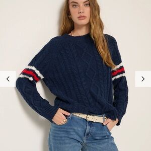 Stateside Navy Cable Knit Sweater with Red and White Accents